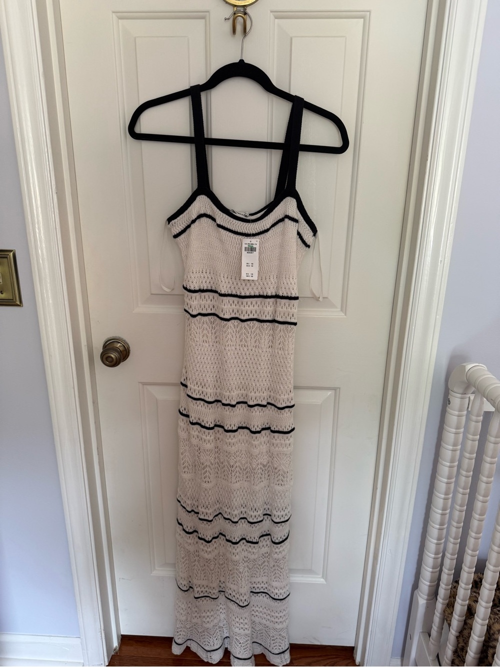 Abercrombie & Fitch Cream Crochet Maxi Dress with Black Trim